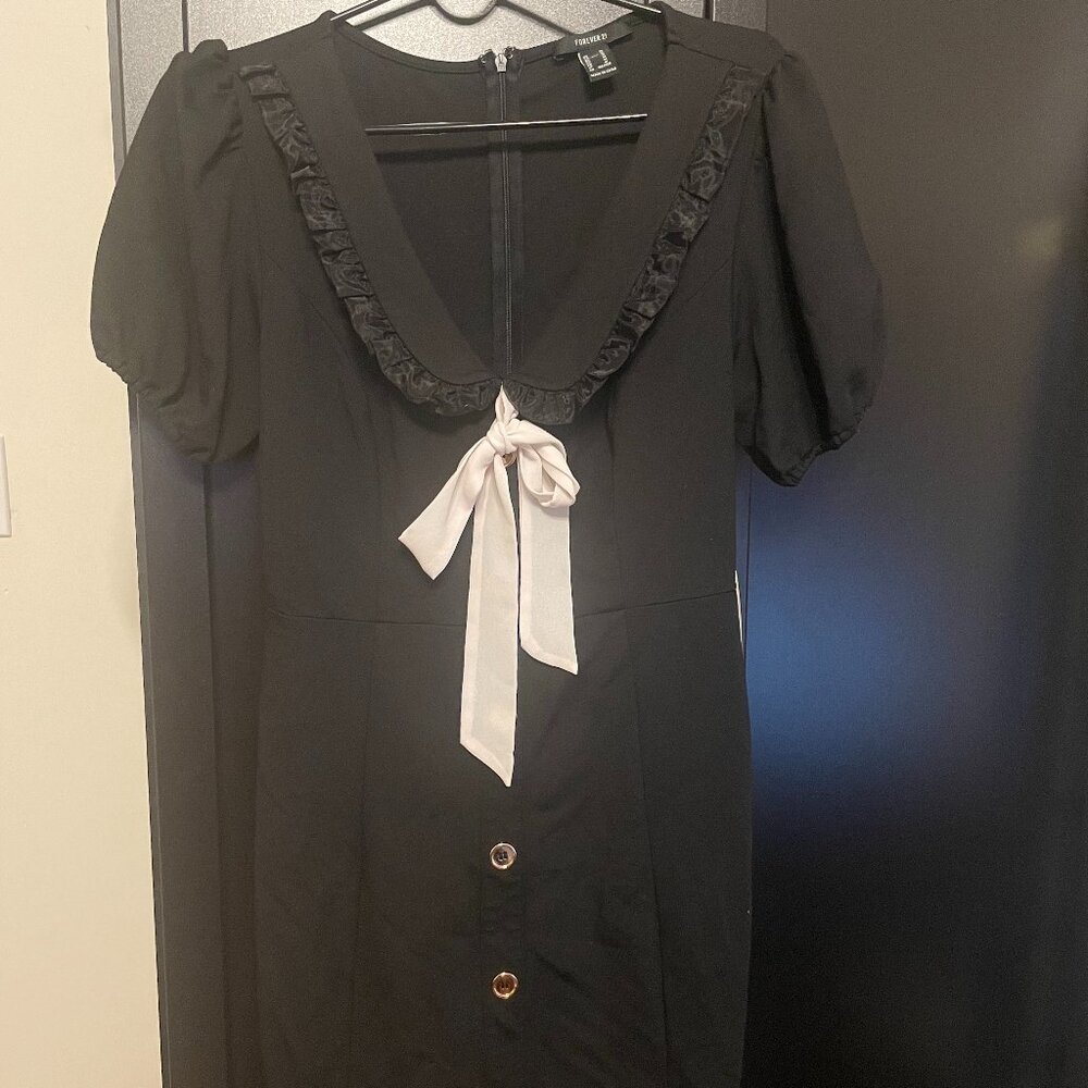 Forever 21 Black Mini Dress With Detailed Collar and Bow in Size Medium